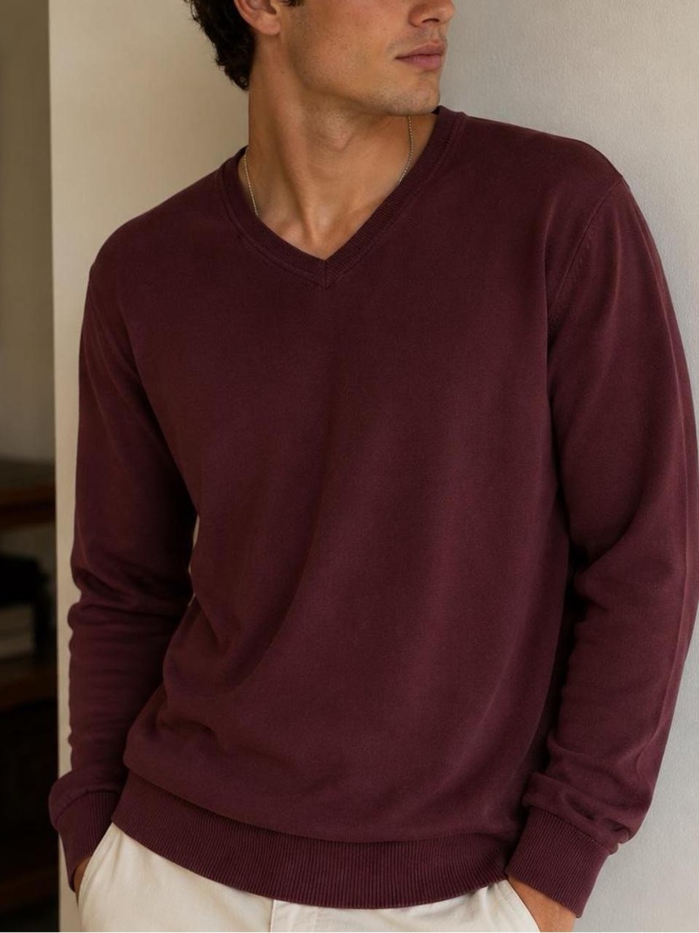 Old Navy Men’s Burgundy V-Neck 100% Cotton Sweater Small